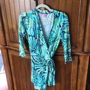 Lilly Pulitzer Romper with tie skirt.